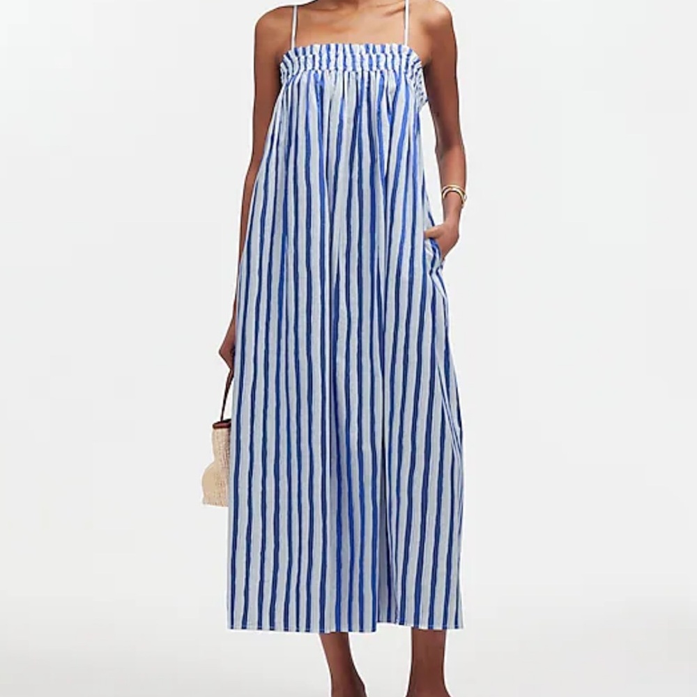 Madewell Ruffle A-Line Midi Dress in Stripe Poplin
